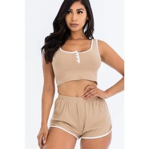Latte Cropped Tank top and shorts set